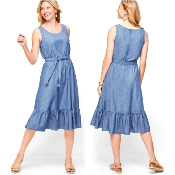 Talbots Dresses Talbots Denim Flounce Hem Dress Womens Size